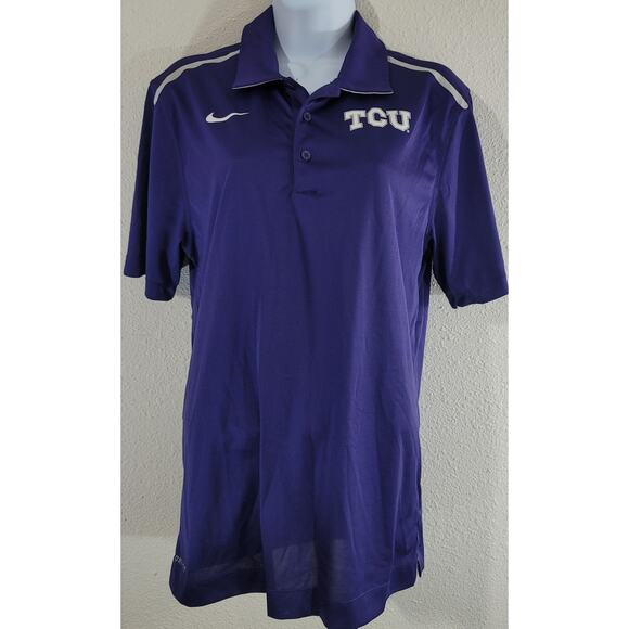 Nike Purple TCU Texas Christian University Football Team Polo Small Dri Fit - Picture 1 of 4